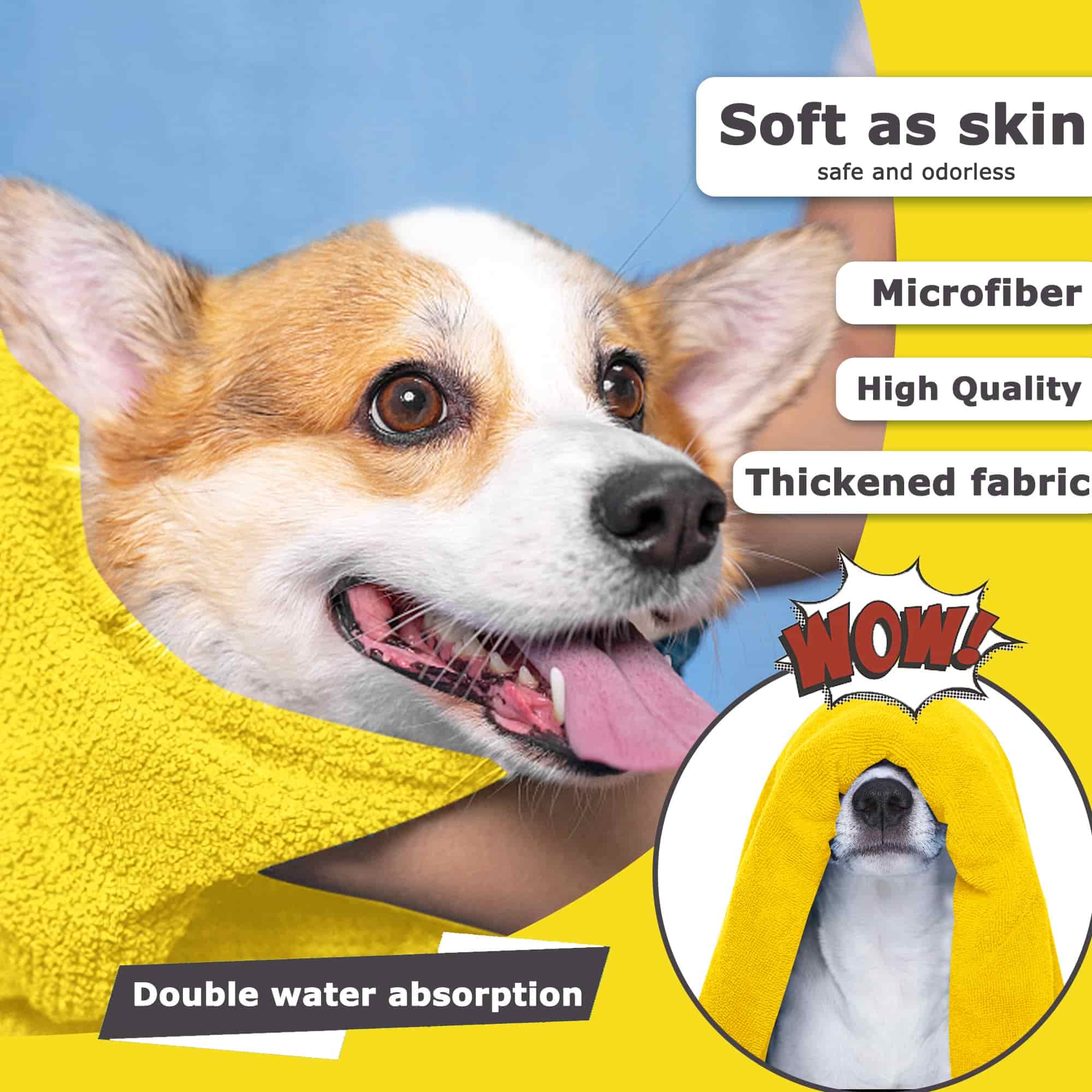 Harvey's Choice Dog Towels for Drying Dogs: Keep your furry friend warm and dry. Superior water absorption, quick drying, cozy and warm. Made from soft superfine fibers, gentle bath experience, safe and odorless. Available in sizes M, L, and XL. Order now!