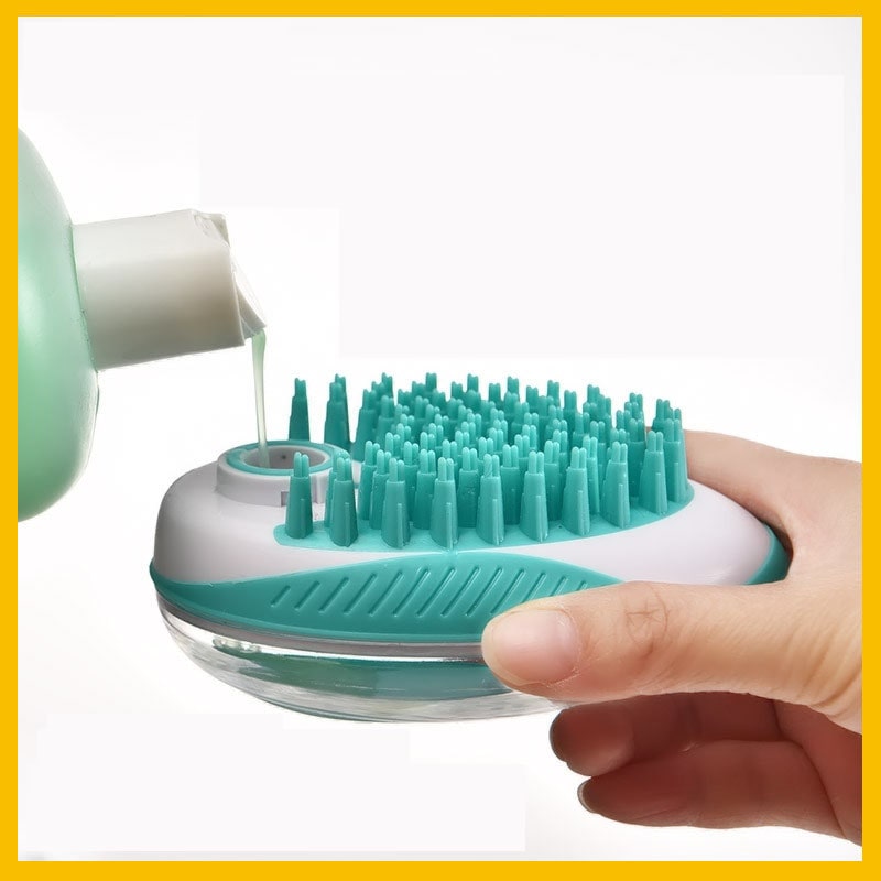 Harvey's Choice 2-in-1 Silicone Brush: Make bath time enjoyable for your pet. Versatile brush for bathing and grooming. Gentle and effective cleaning for fur and paws. Silicone brush with shampoo container. Order now!