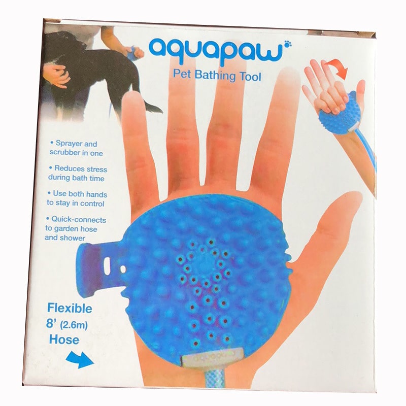 Aquapaw Bathing Tool from Harvey's Choice: The world's first wearable combination sprayer-scrubber. Designed for easier and more enjoyable pet bathing. Innovative design for total control over pet and water flow. One-handed operation, versatile design, multiple connection options. Order now!