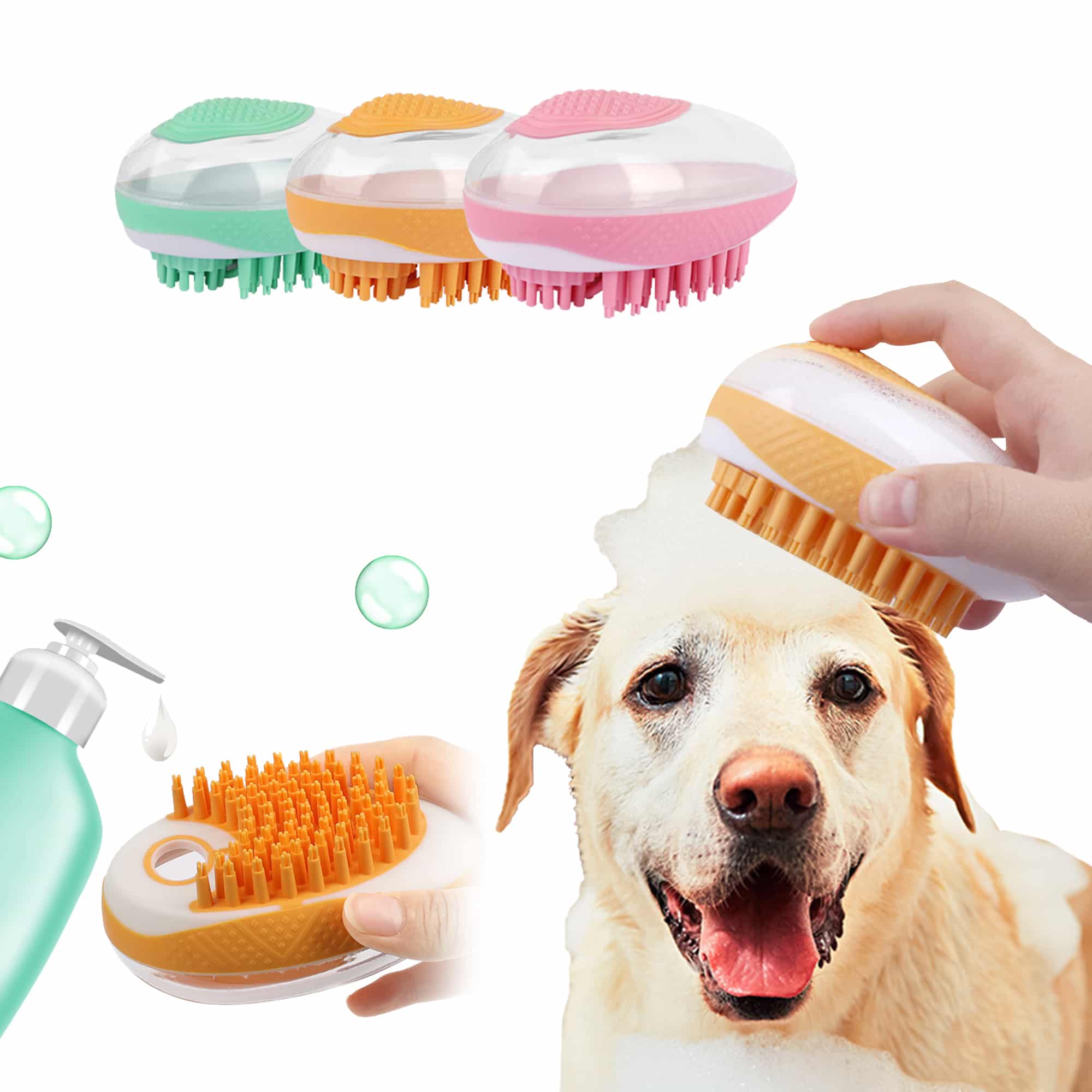 Harvey's Choice Soft Silicone Bath Brush: Give your furry friend a luxurious bathing experience. 2-in-1 design for bathing and grooming. Soft silicone material, shampoo saving, easy to clean, no-slip hand grip. Order now!